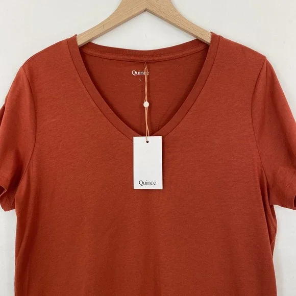 Quince Womens V-Neck Cotton Modal T Shirt Size L Burnt Sienna Capsule Minimalist - Picture 2 of 11